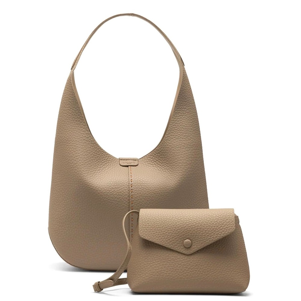 NEWBELLA Women Khaki Pebbled Faux Leather Hobo Bag and Crossbody Pouch Set 2pc